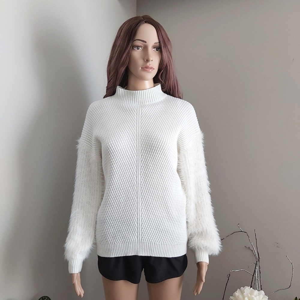Primark ribbed chunky knit sweater turtle high neck oversized cream